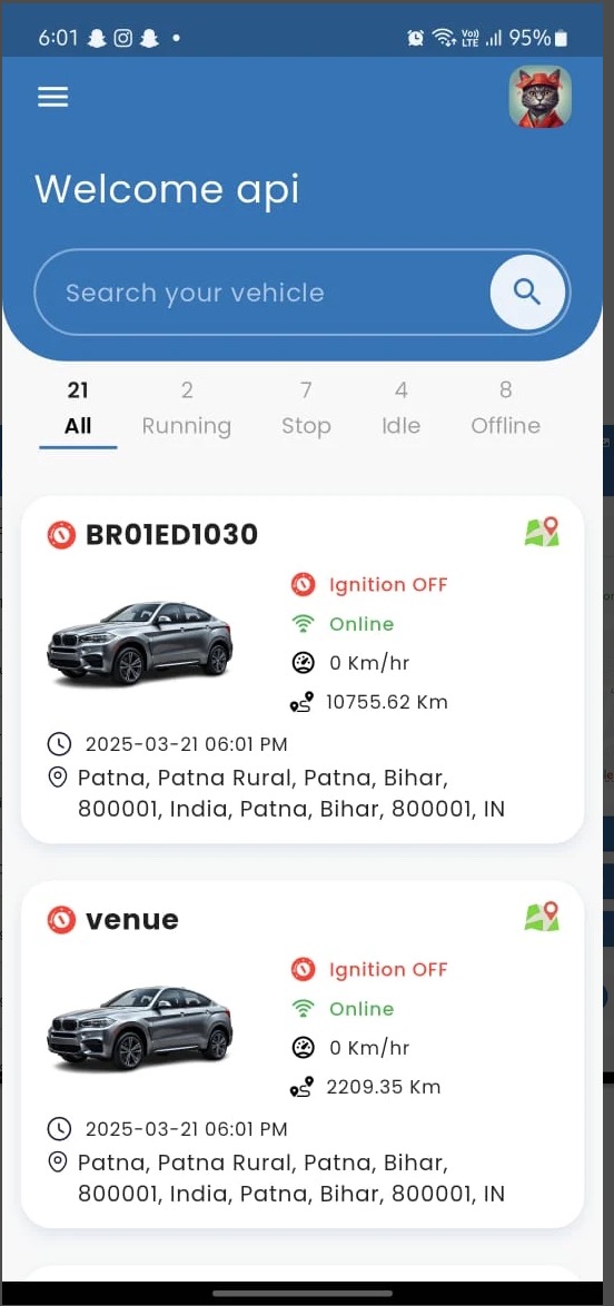 Mobile app: vehicle list